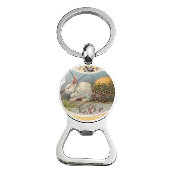 Happy Easter Bunny Beer Bottle Cap Opener Key Chain Ring