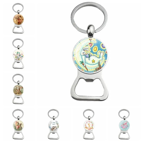 Happy Easter Bunny Beer Bottle Cap Opener Key Chain Ring