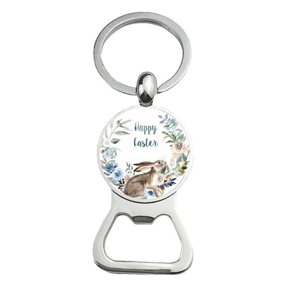 Happy Easter Bunny Beer Bottle Cap Opener Key Chain Ring