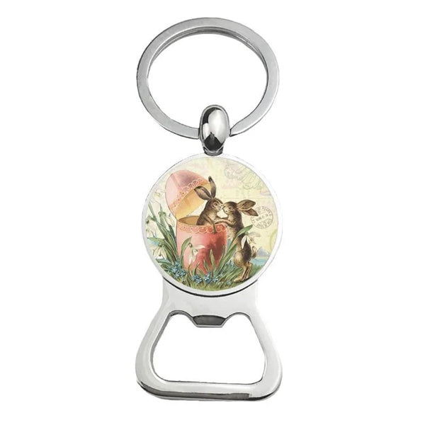 Happy Easter Bunny Beer Bottle Cap Opener Key Chain Ring