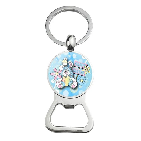 Happy Easter Bunny Beer Bottle Cap Opener Key Chain Ring