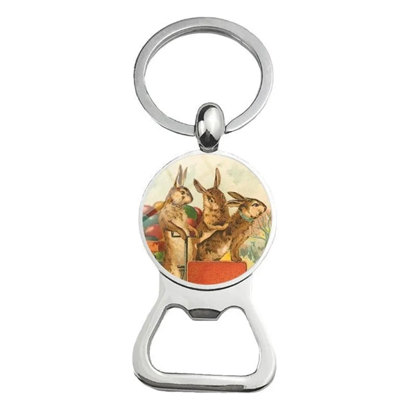 Happy Easter Bunny Beer Bottle Cap Opener Key Chain Ring