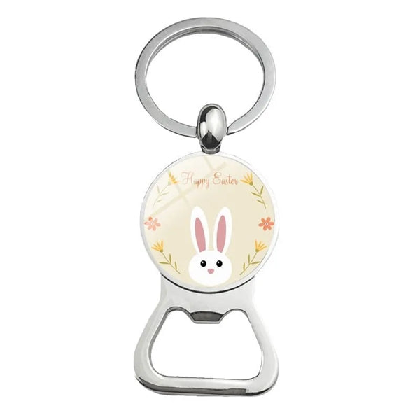 Happy Easter Bunny Beer Bottle Cap Opener Key Chain Ring