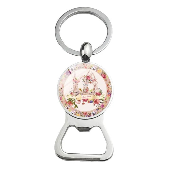 Happy Easter Bunny Beer Bottle Cap Opener Key Chain Ring