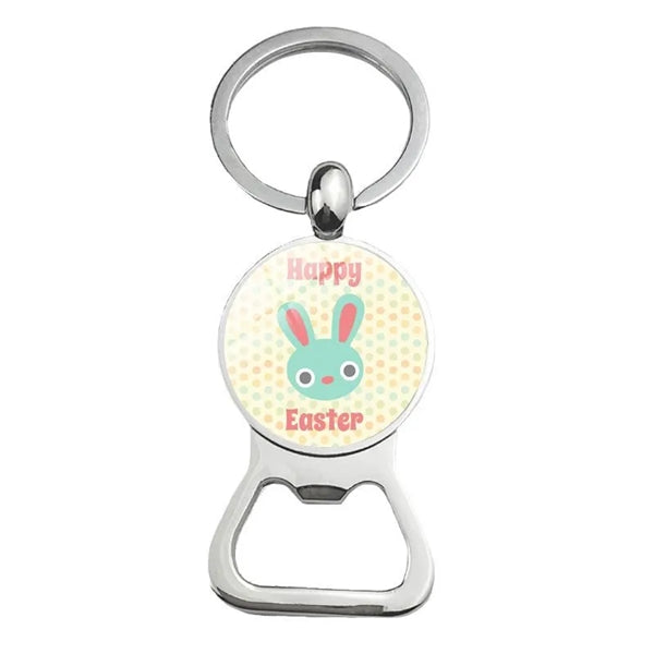 Happy Easter Bunny Beer Bottle Cap Opener Key Chain Ring