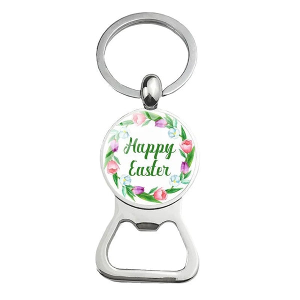 Happy Easter Bunny Beer Bottle Cap Opener Key Chain Ring
