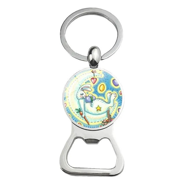 Happy Easter Bunny Beer Bottle Cap Opener Key Chain Ring