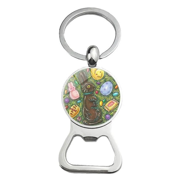 Happy Easter Bunny Beer Bottle Cap Opener Key Chain Ring