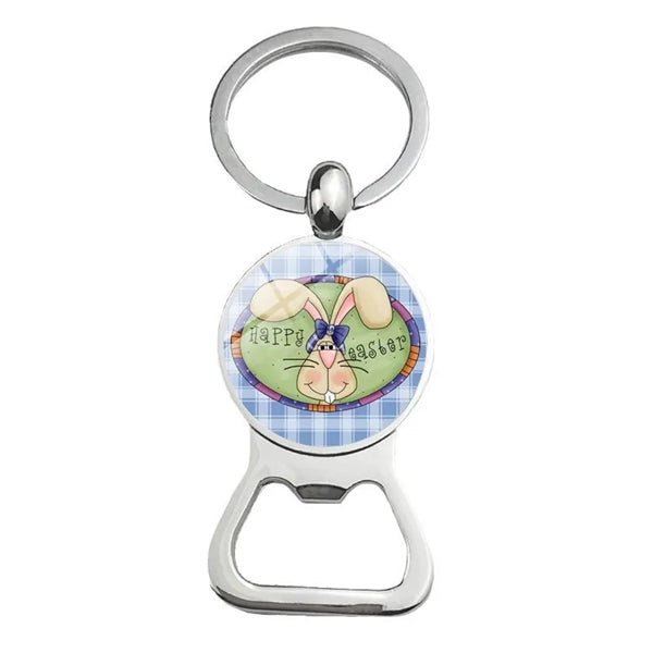 Happy Easter Bunny Beer Bottle Cap Opener Key Chain Ring