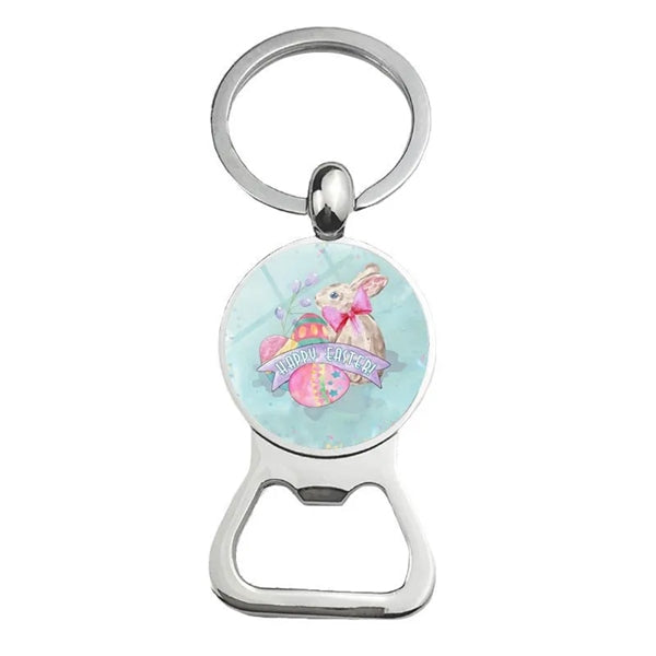 Happy Easter Bunny Beer Bottle Cap Opener Key Chain Ring
