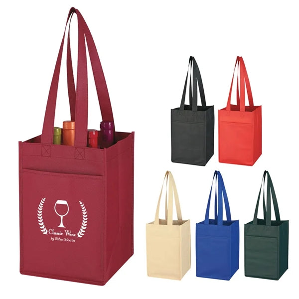 7" x 11" x 7" Non-Woven 4 Bottle Wine Tote