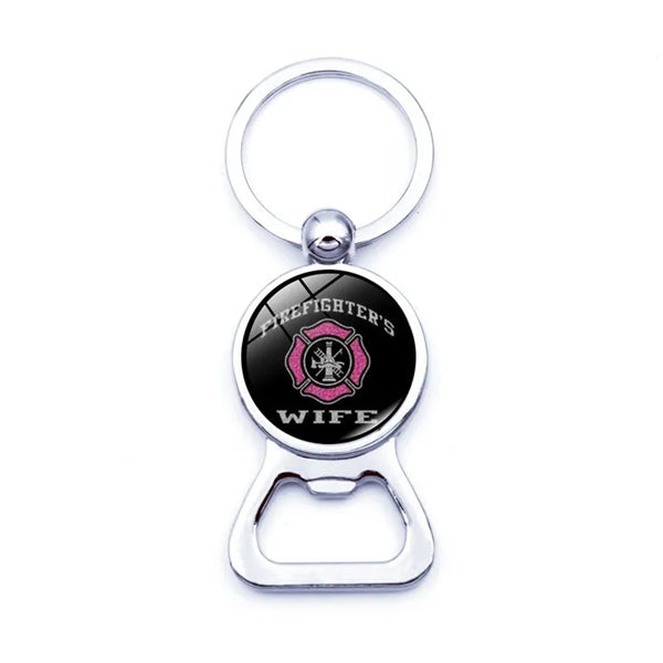 Firefighter Sign Keychain with Bottle Cap Opener