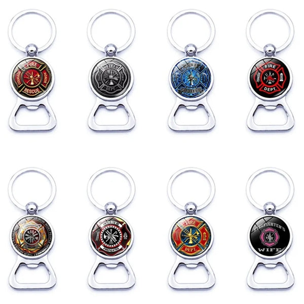 Firefighter Sign Keychain with Bottle Cap Opener