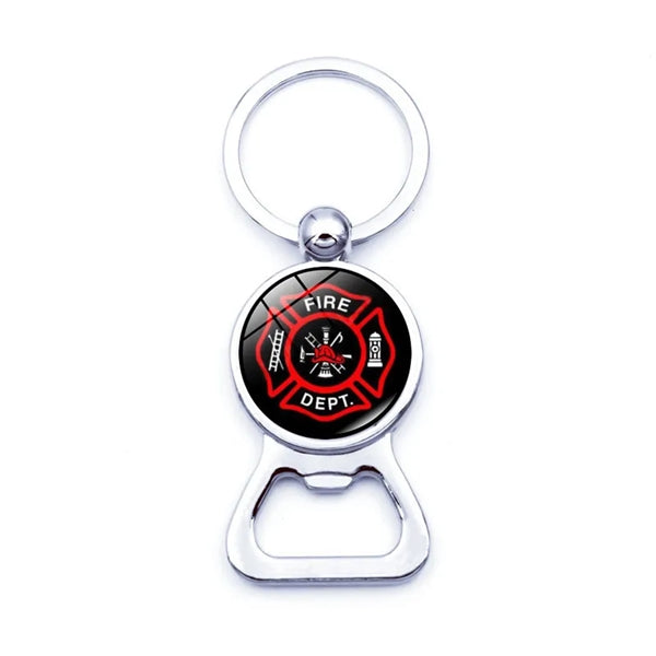Firefighter Sign Keychain with Bottle Cap Opener