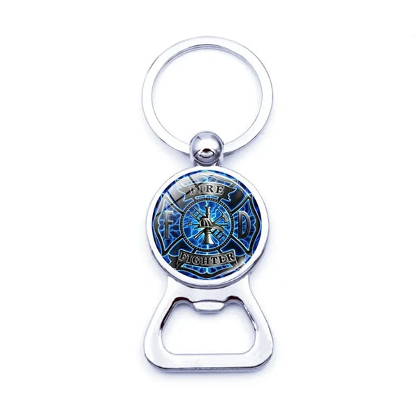 Firefighter Sign Keychain with Bottle Cap Opener