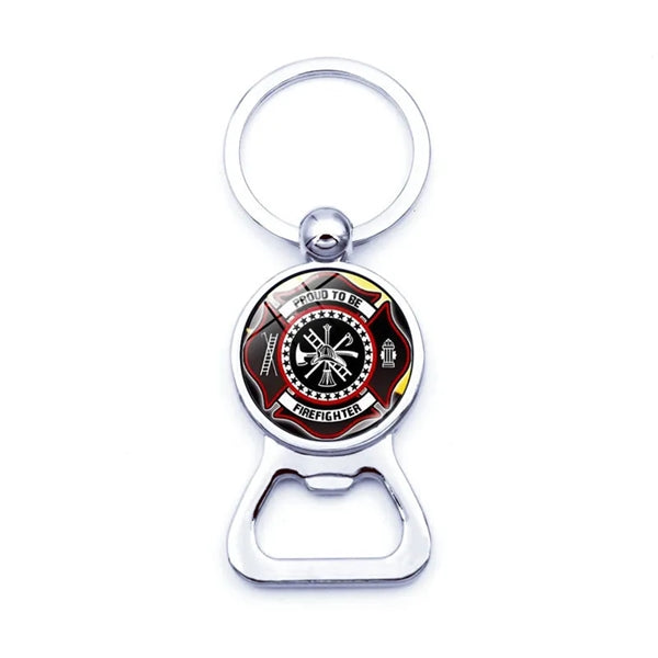 Firefighter Sign Keychain with Bottle Cap Opener