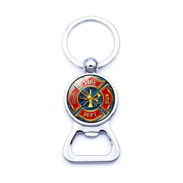 Firefighter Sign Keychain with Bottle Cap Opener