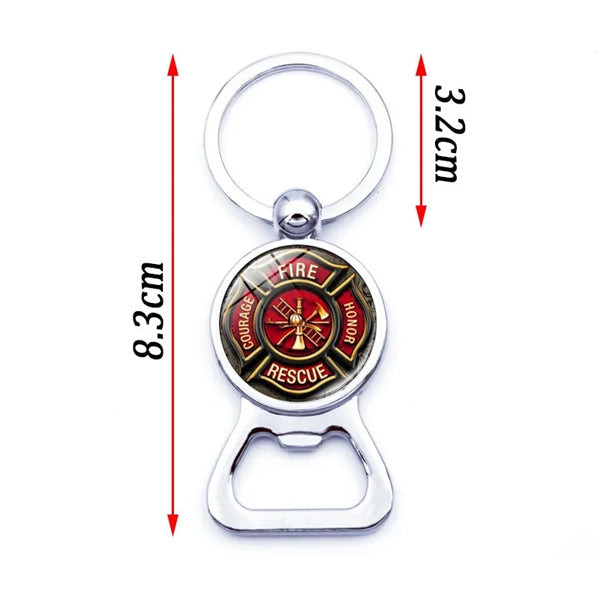 Firefighter Sign Keychain with Bottle Cap Opener