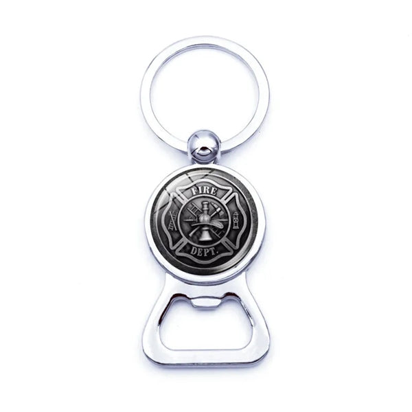 Firefighter Sign Keychain with Bottle Cap Opener