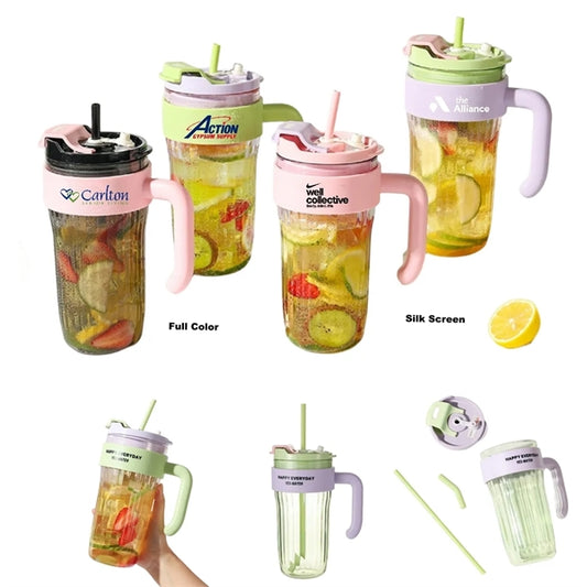30 oz Plastic Tumbler with Lid and Straw and Handle