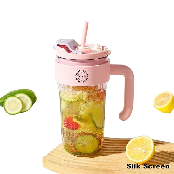 30 oz Plastic Tumbler with Lid and Straw and Handle