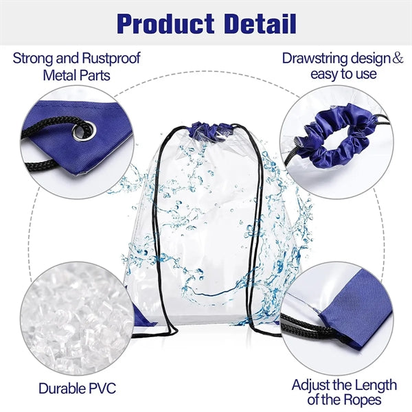 Stylish Clear PVC Drawstring Bag, Water-Resistant