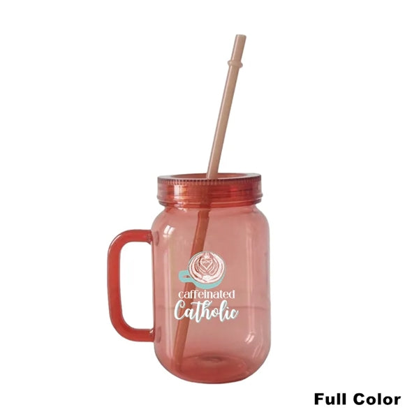16/20 oz Acrylic Mason Jar Drinking Mug With Handle & Straw