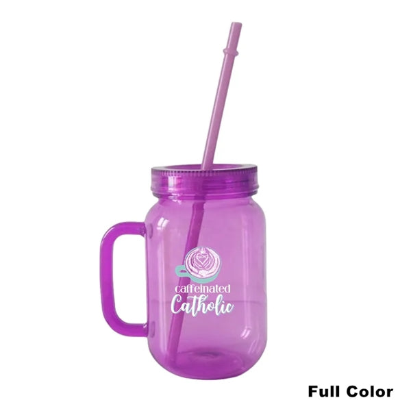 16/20 oz Acrylic Mason Jar Drinking Mug With Handle & Straw