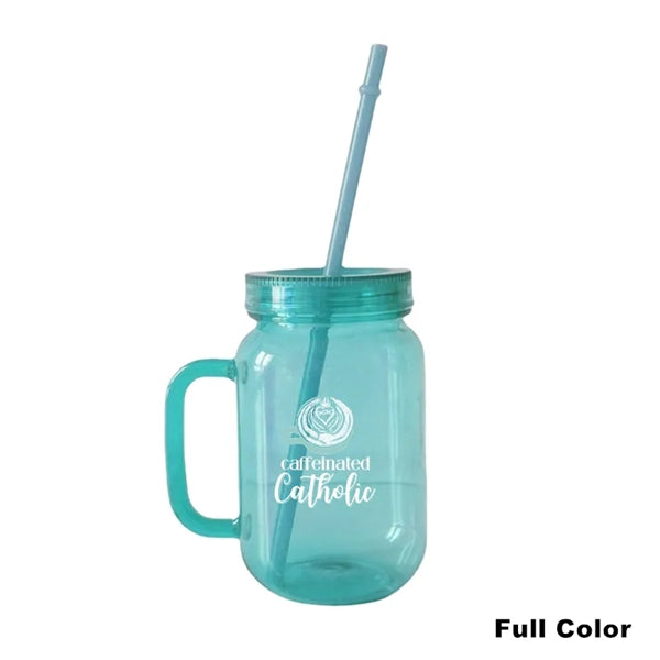 16/20 oz Acrylic Mason Jar Drinking Mug With Handle & Straw