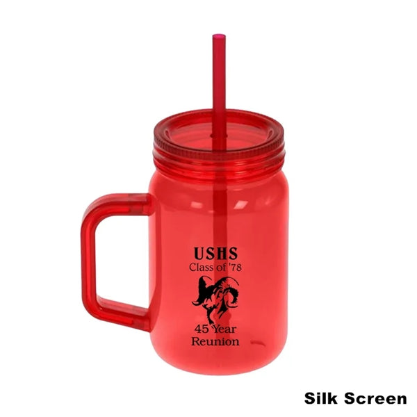 16/20 oz Acrylic Mason Jar Drinking Mug With Handle & Straw
