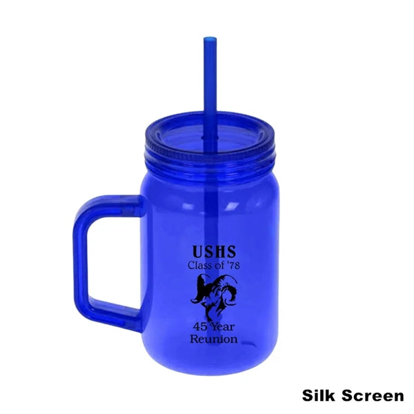 16/20 oz Acrylic Mason Jar Drinking Mug With Handle & Straw