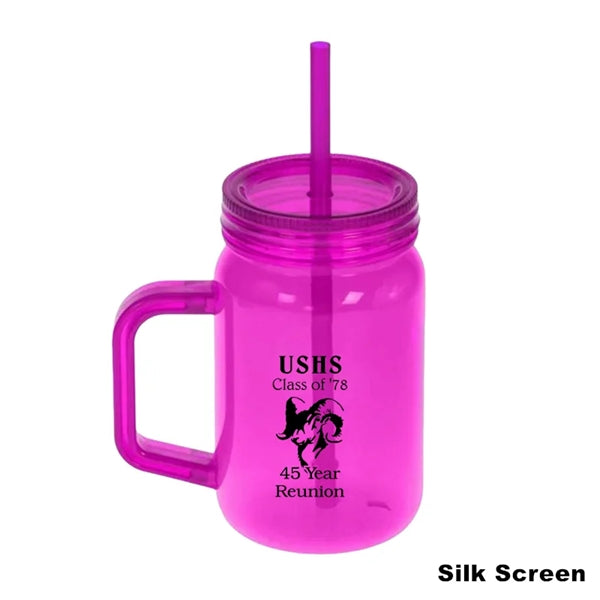 16/20 oz Acrylic Mason Jar Drinking Mug With Handle & Straw