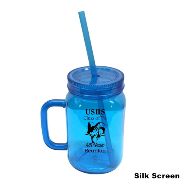 16/20 oz Acrylic Mason Jar Drinking Mug With Handle & Straw
