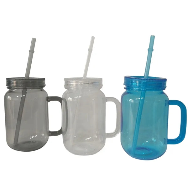 16/20 oz Acrylic Mason Jar Drinking Mug With Handle & Straw