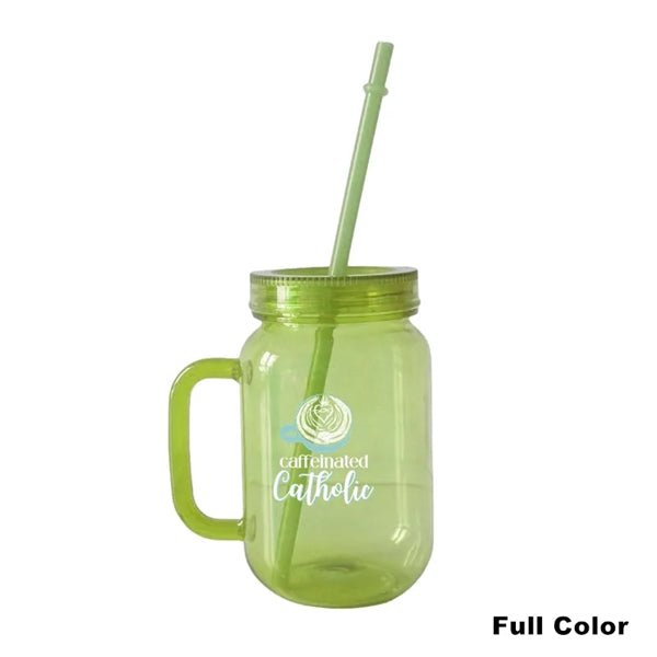 16/20 oz Acrylic Mason Jar Drinking Mug With Handle & Straw