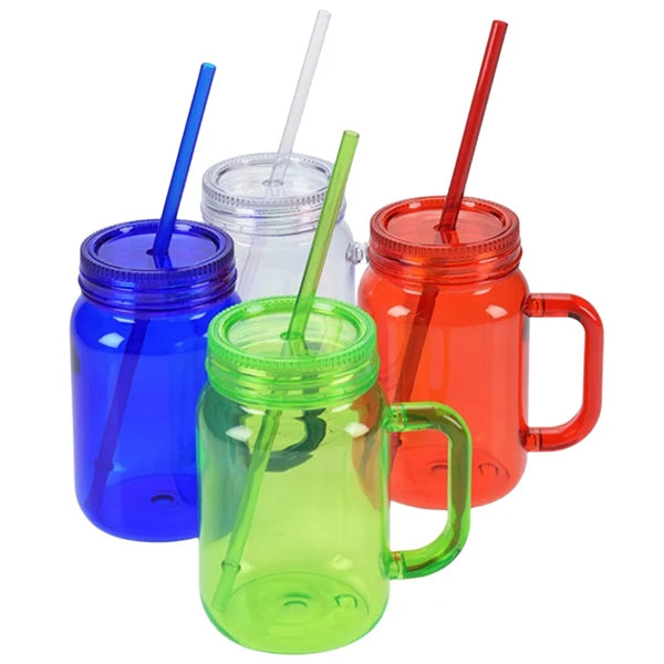 16/20 oz Acrylic Mason Jar Drinking Mug With Handle & Straw