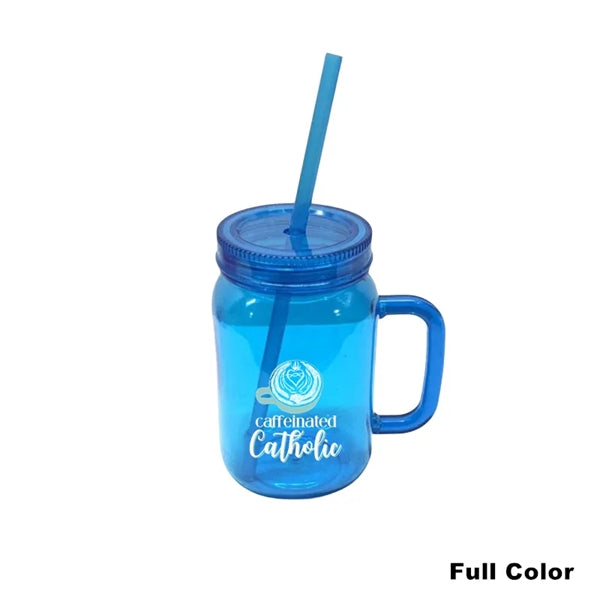 16/20 oz Acrylic Mason Jar Drinking Mug With Handle & Straw