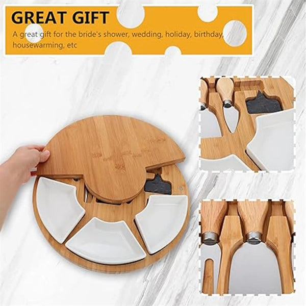 Bamboo Cheese Charcuterie Board And Knife Set