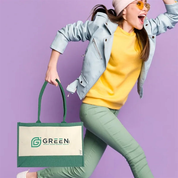 Seattle Recycled Cotton Front Pocket Jute Shopper Tote Bag