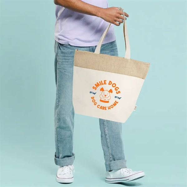 Portland Recycled 10oz Cotton Top Zipper Jute Tote Bag