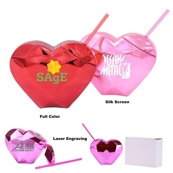20 oz Heart Shaped Disco Ball Cup with Lid and Straw Tumbler