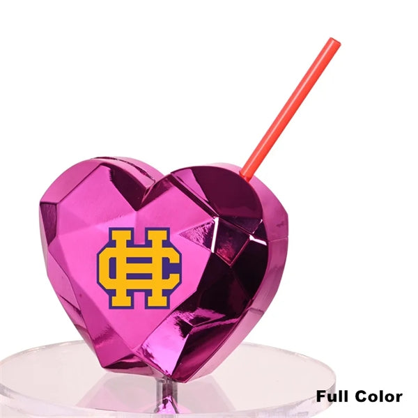 20 oz Heart Shaped Disco Ball Cup with Lid and Straw Tumbler