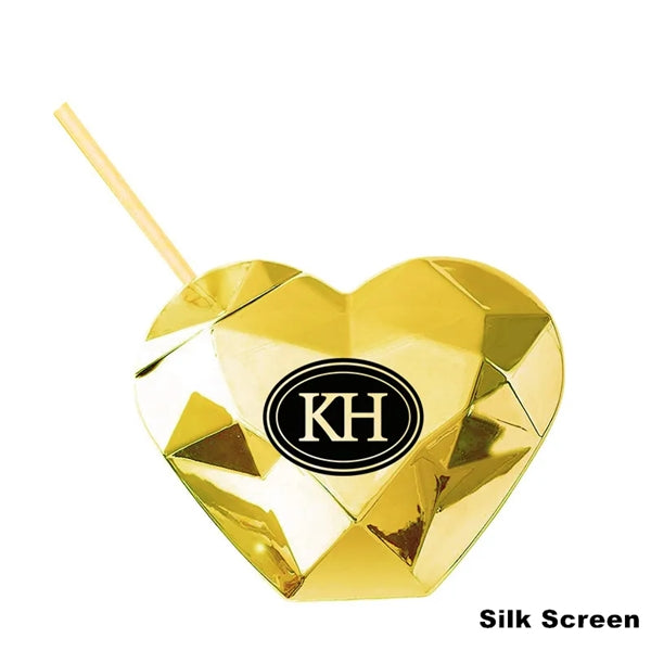20 oz Heart Shaped Disco Ball Cup with Lid and Straw Tumbler
