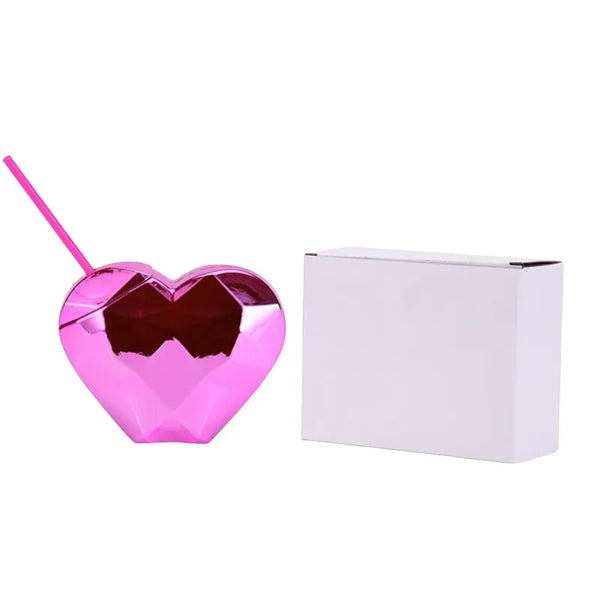 20 oz Heart Shaped Disco Ball Cup with Lid and Straw Tumbler