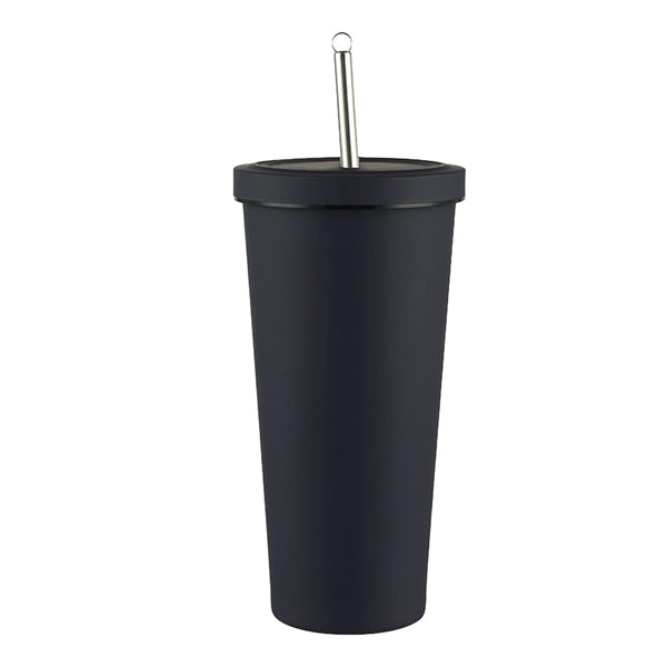 Stainless Steel Double Layer Cup With Lid & Straw