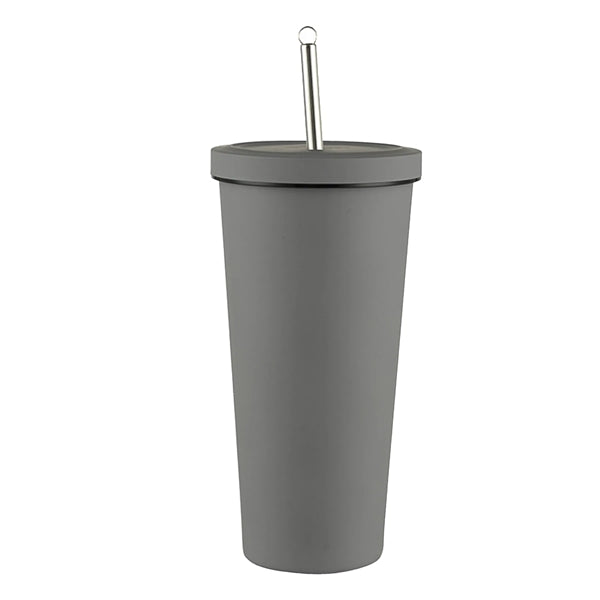 Stainless Steel Double Layer Cup With Lid & Straw
