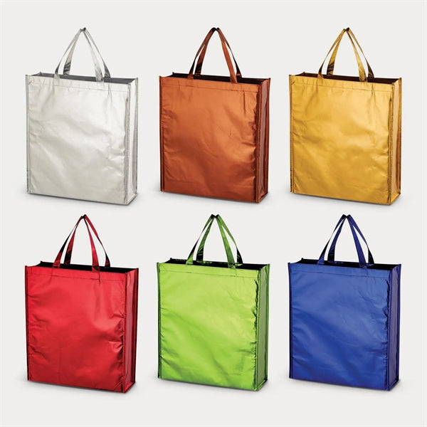 14.25" x 16" x 4.25" Metallic Non-Woven Shopper Tote Bag