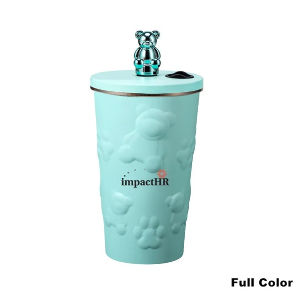 20 oz Stainless Steel Bear Tumbler with Lid and Straw