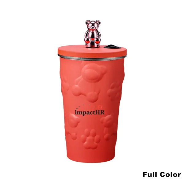20 oz Stainless Steel Bear Tumbler with Lid and Straw