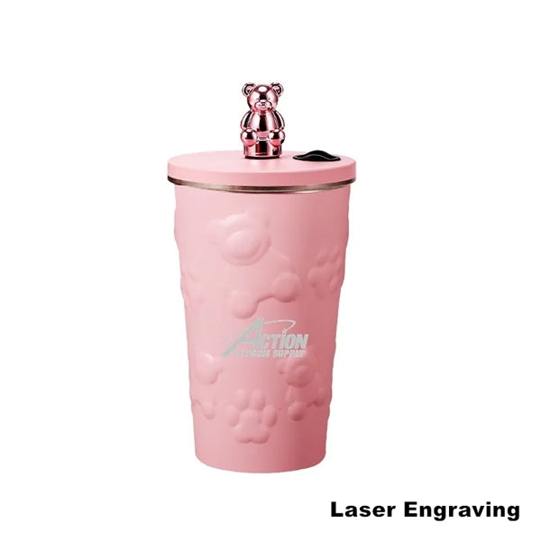 20 oz Stainless Steel Bear Tumbler with Lid and Straw